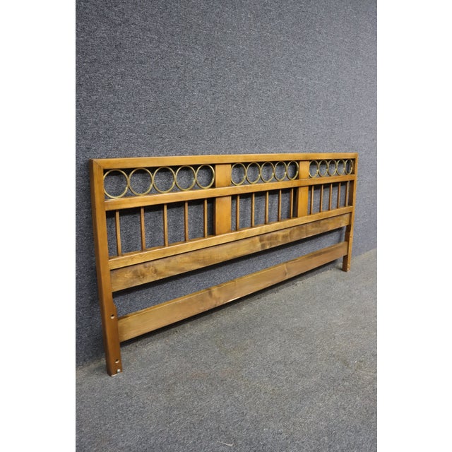 Traditional Baker Furniture Walnut and Brass Ring King Headboard For Sale - Image 3 of 8