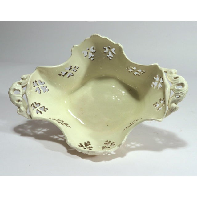 English Creamware Rococo Fruit Baskets and Stands, Pair, Pierced and Shell-Molded For Sale - Image 11 of 18