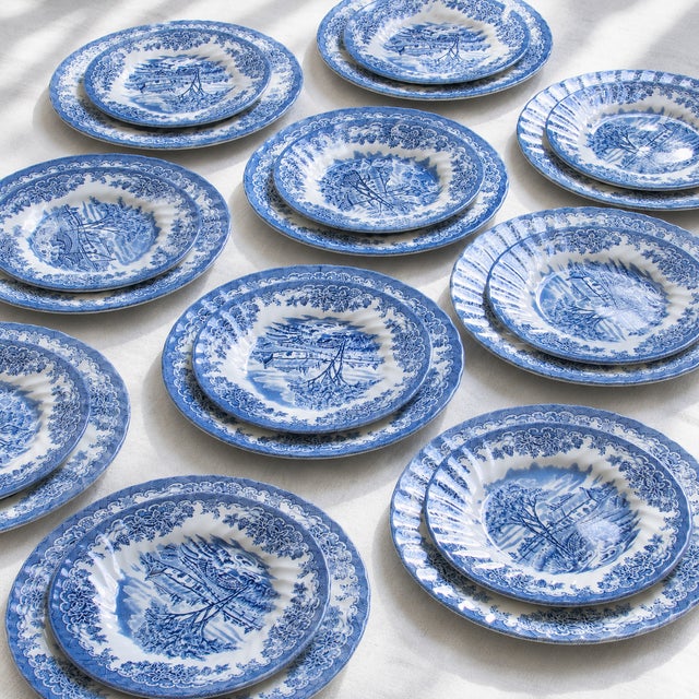 Magnificent vintage English earthenware dinner service, stamped Staffordshire Churchill, comprising 35 pieces, all in...