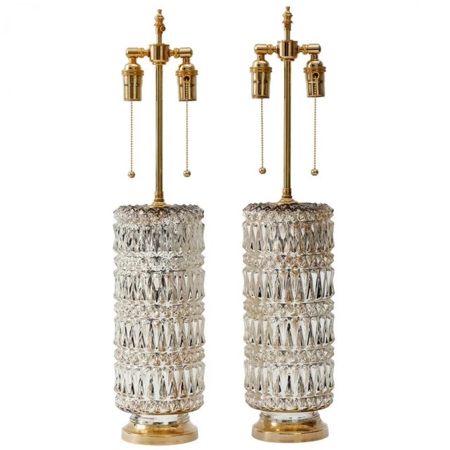 1960s 1960s Hollywood Regency Mercury Glass Diamond Pattern Lamps - A Pair For Sale - Image 5 of 5