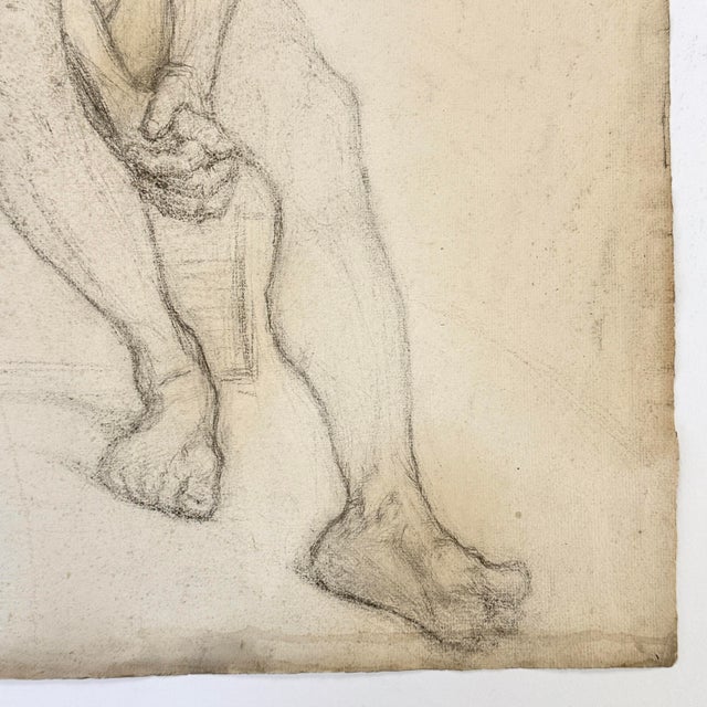 Antique French Realist Male Figurative Study (Charcoal on Woven Cream Paper) For Sale - Image 4 of 7