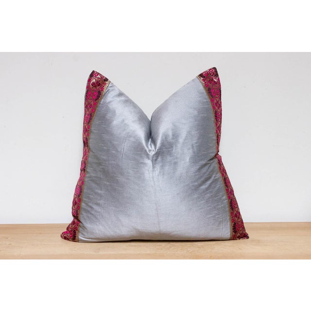 Indian Kashmir Gray Festive Silk Euro Pillow Cover For Sale - Image 3 of 7