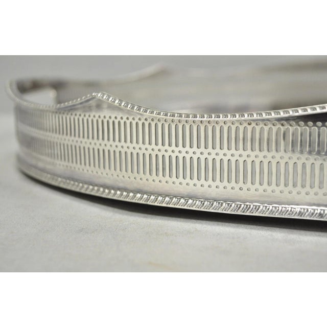Vintage English Edwardian Silver Plated Oval Scalloped Gallery Bar Platter Tray For Sale - Image 9 of 18