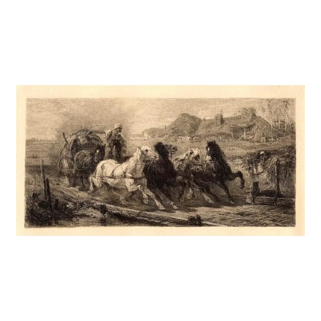 Original 19th Century William Unger "Wallachian Team" Etching c.1880 For Sale