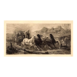 Original 19th Century William Unger "Wallachian Team" Etching c.1880