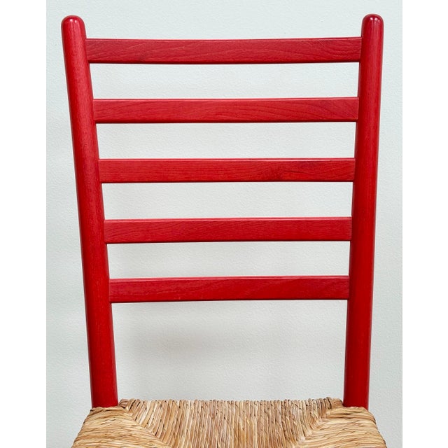 Wood Vintage Rush Seat Red Ladderback Dining Chair For Sale - Image 7 of 8