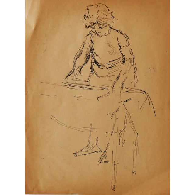 Figures is an original drawing in pen on brownish paper, realized by Jacques Hirtz With the stamp of ''Atelier Jacques...