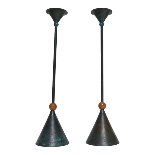 Pair of Milano Series Verdigris Bronze Candle Holders by Christian De Beaumont For Sale