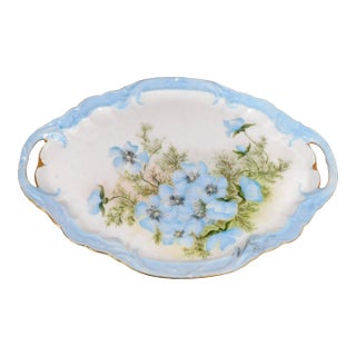 1920s Deliniers & Cie Limoges Blue Floral Vanity Tray For Sale