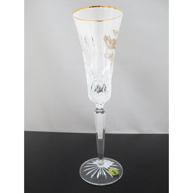 Gold Waterford Crystal Lismore 12 Days of Christmas 2 Turtle Doves Gold Champagne Flute For Sale - Image 8 of 12