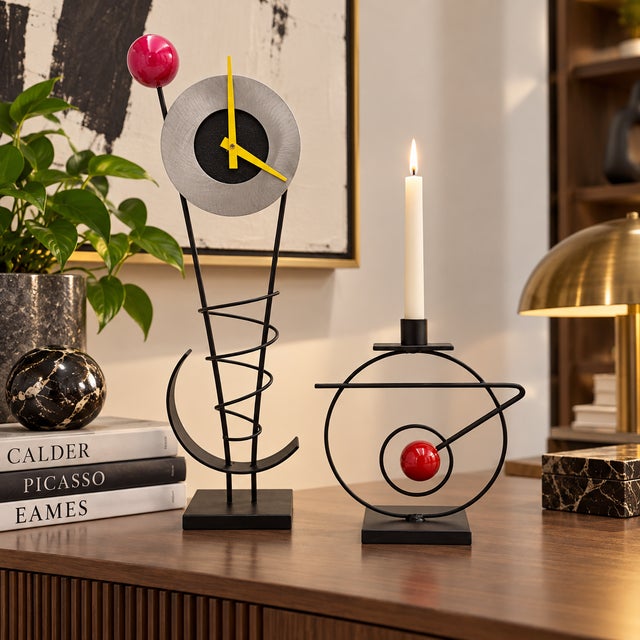 Rick Martin Modern Memphis Pop Art Steel Clock & Candleholder Sculpture Set For Sale In Dallas - Image 6 of 14