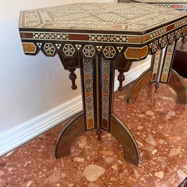 1950s Vintage 1950s Inlaid Hexagon Table ~ a Pair For Sale - Image 5 of 12