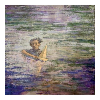 Giampaolo Talani "The Man With the Beretta" Oil on Board, Large Figurative Seascape, Tuscan Coastal Art, Italian Master Contemporary Art, 2000 For Sale