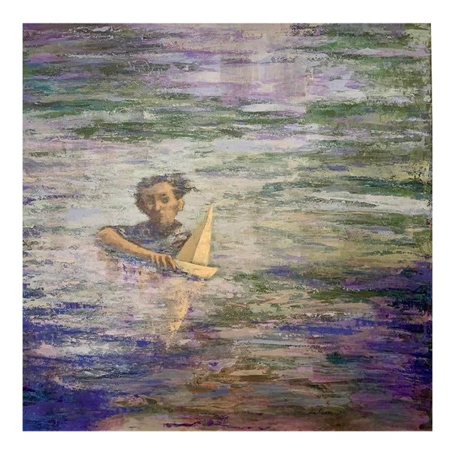 Giampaolo Talani "The Man With the Beretta" Oil on Board, Large Figurative Seascape, Tuscan Coastal Art, Italian Master Contemporary Art, 2000 For Sale