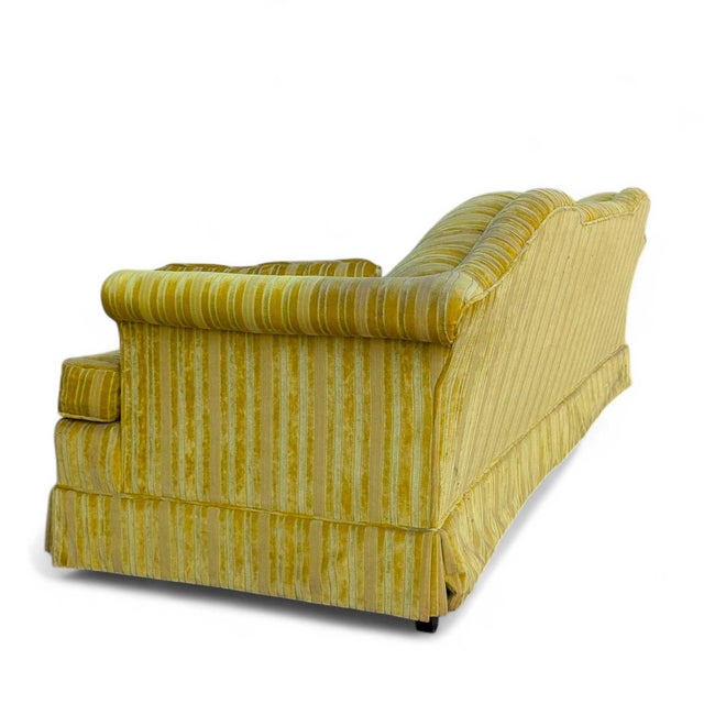 Vintage 96” Tufted Striped Sofa – Mid-Century Curved Back Couch, Cleaned + New Foam Included, Unique Hollywood Regenc... For Sale - Image 9 of 18
