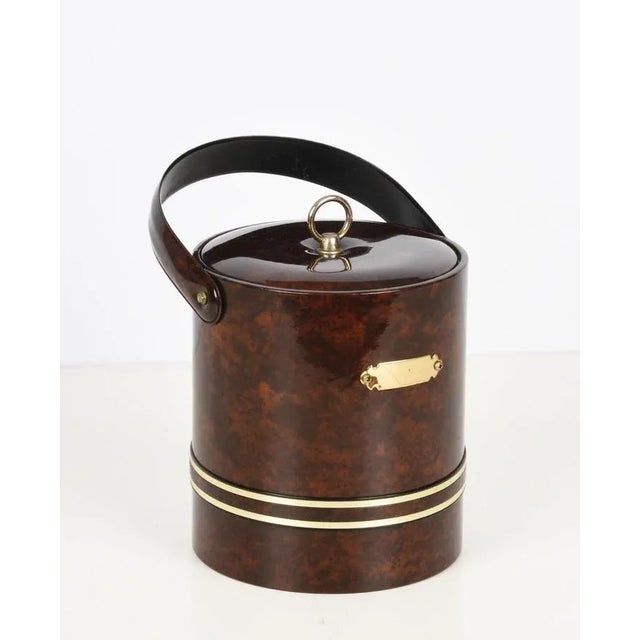 Mid-Century Modern Mid-Century Italian Faux Briar Plastic Ice Bucket with Top, 1970s For Sale - Image 3 of 15