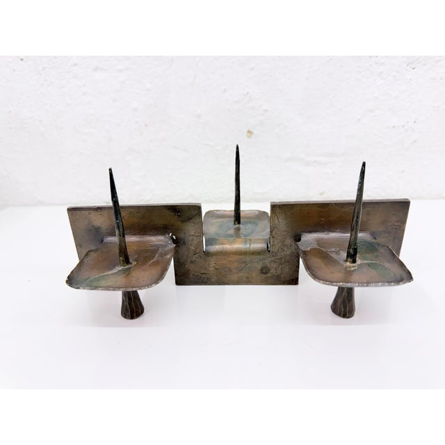 Mid-Century Modern Brutalist Bronze Triple Candlestick by Manfred Bergmeister, 1970s For Sale - Image 3 of 11