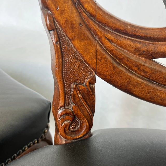 1990s Traditional Italian Wood and Leather Seat Side Chairs - a Pair For Sale In Dallas - Image 6 of 11