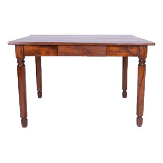 Wooden Side Table with Turned Legs and Drawer For Sale