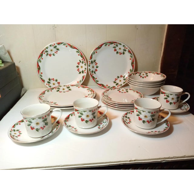 Mid-Century Modern 20 Piece Gibson Christmas Dinnerware, 1990s For Sale - Image 3 of 6