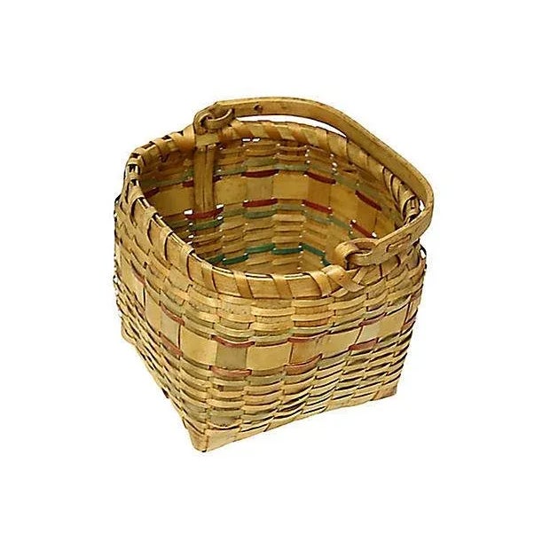 From our new Vintage Farmhouse collection. Hand woven antique swing handle basket from the state of Maine. Acquired in the...