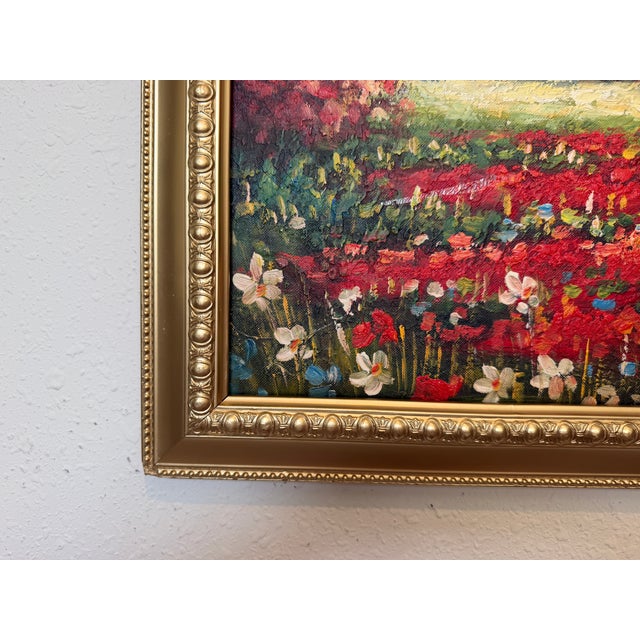 Vintage Impressionist Landscape Oil Painting Floral Meadow Countryside Scene For Sale - Image 4 of 10