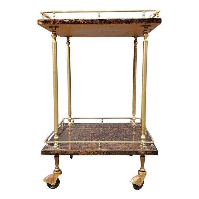 Italian Lacquered Goatskin / Parchment Serving Bar Cart by Aldo Tura, 1960s For Sale