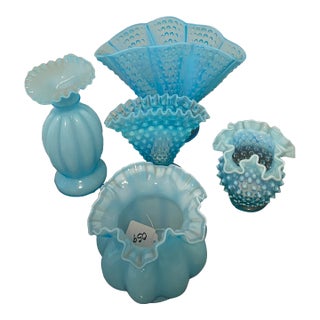 Fenton Blue Opalescent Hobnail Glass For Sale