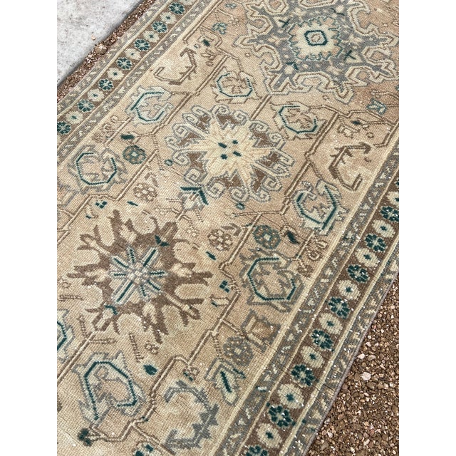 1950s Vintage Persian Runner, Soft Neutral Field With Geometric Medallions For Sale - Image 4 of 6