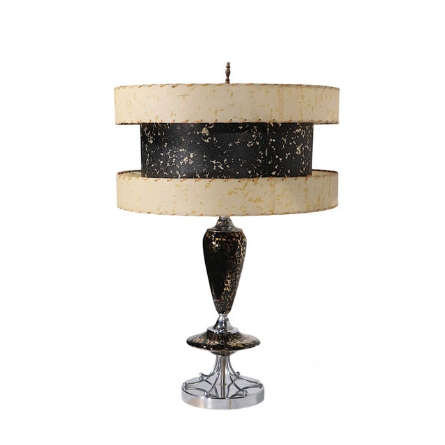 Mid-Century Modern 1950's Mid Century Table Lamp With Original Three Tier Fiberglass Shade For Sale - Image 3 of 15
