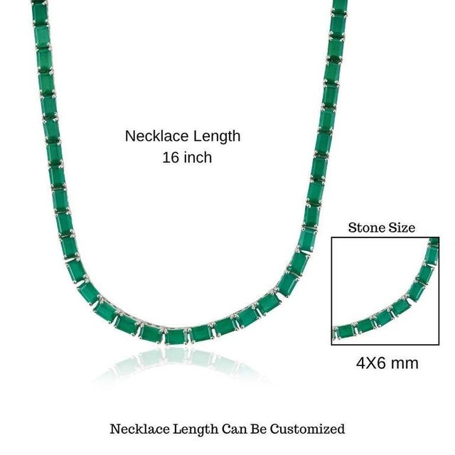 33.30 Ct Green Onyx Tennis Necklace in Sterling Silver Prong Set For Sale - Image 10 of 12