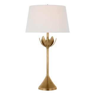 Julie Neill by Visual Comfort Signature Alberto Large Table Lamp in Antique-Burnished Brass with Linen Shade For Sale