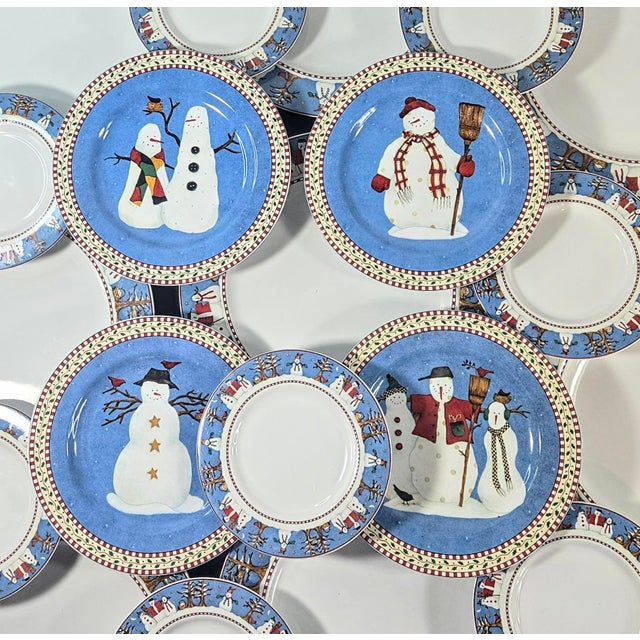 Vintage Debbie Mumm Snowman Holiday China- Set of 20 For Sale - Image 12 of 18