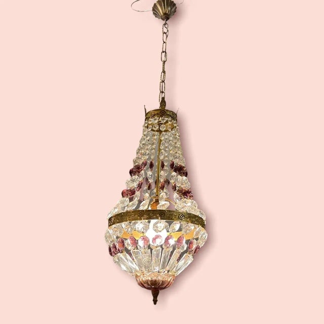 Italian Crystal Basket Chandelier For Sale - Image 4 of 9