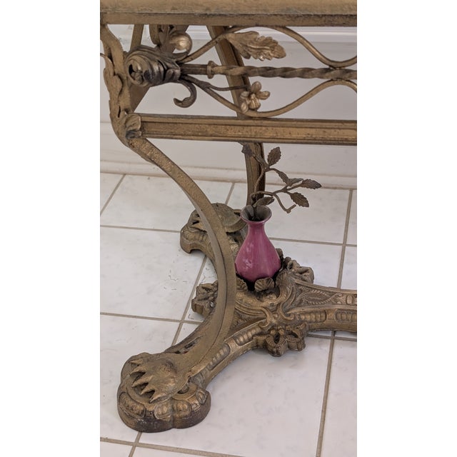 Antique Italian Cast Iron Base Coffee Table With Creamy Ivory Marble Top For Sale - Image 4 of 10