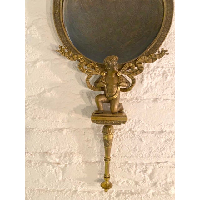 Neoclassical 19thC French Neoclassical Bronze Gold Vanity Hand Mirror 1pc For Sale - Image 3 of 12