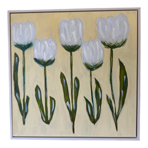 Modern Abstract Folk Art Floral Acrylic Painting, “Morning Blue,” Signed, Dated