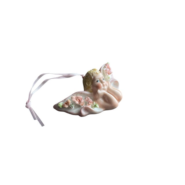 Mid-Century Modern Vintage European Porcelain Cherub Christmas/Holiday Ornament- Set of 2 For Sale - Image 3 of 6