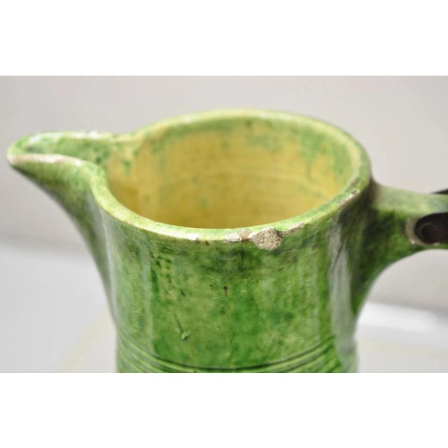 Green Antique Gothic Renaissance Green Ceramic Pitcher With Brass Soldier Armor Lid For Sale - Image 8 of 11