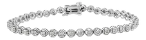 .925 Sterling Silver 1/2 Cttw Miracle Set Round Diamond Bezel Design Link Bracelet - 7.25"
