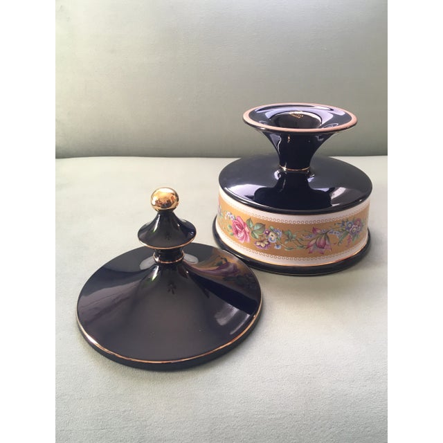 Italian Cobalt Blue Gold Floral Banded Footed Dish For Sale - Image 10 of 11