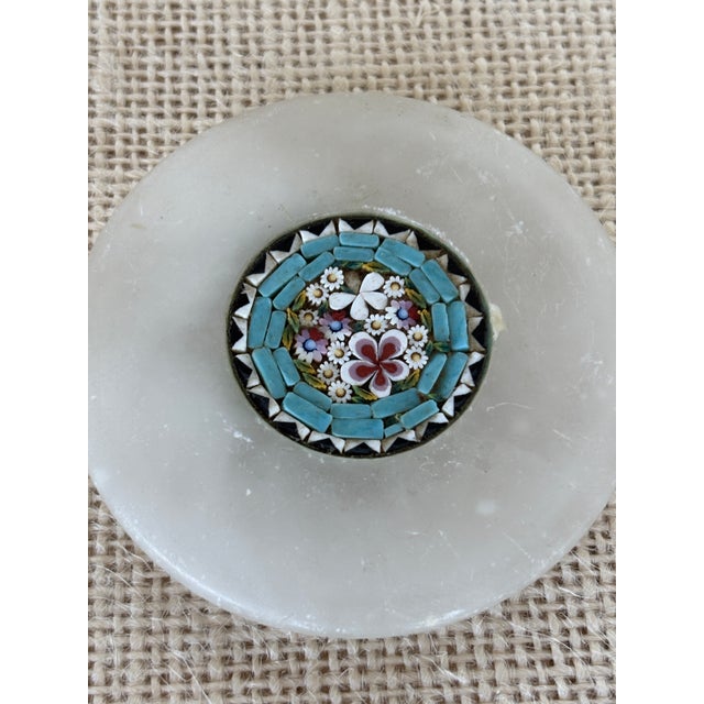 Stone Antique Micro Mosaic Grand Tour Italian Alabaster Lidded Jar / Box For Sale - Image 7 of 9