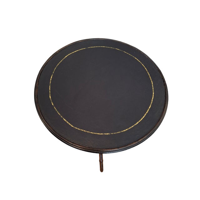 Vintage Victorian Bamboo Round Side Table With Leather Top For Sale - Image 4 of 4
