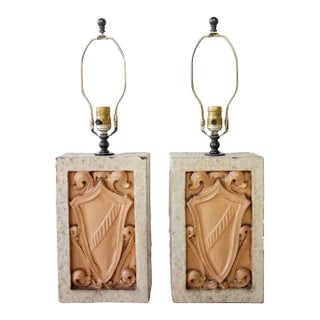 Architectural Painted Terracotta Plaques as Table Lamps - a Pair For Sale