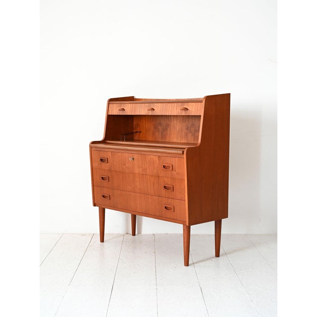 Scandinavian Teak Secretaire with Carved Handles, 1960s For Sale - Image 4 of 10
