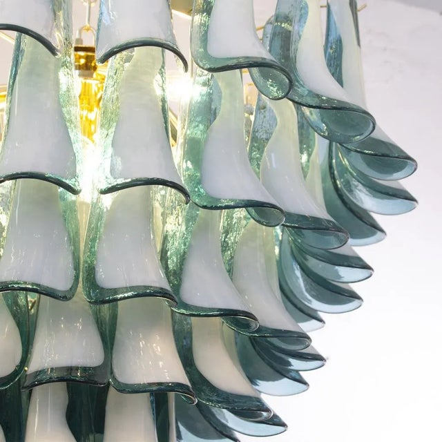White and Octanium Murano Glass Petal Chandelier, Italy, 1990s For Sale - Image 10 of 11