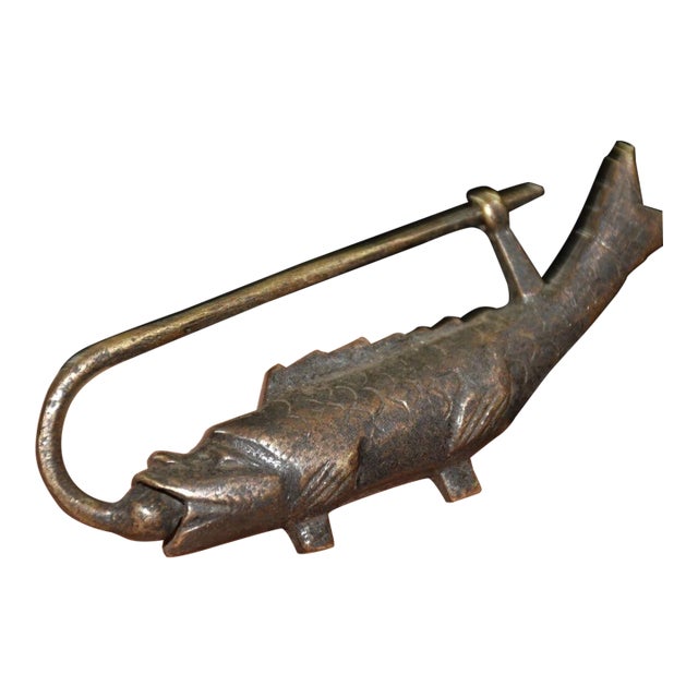 Mid 20th Century Brass Carp Figural Padlock / Trick Lock For Sale