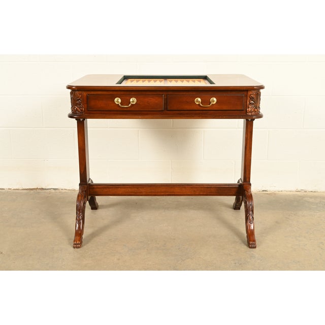 Baker Furniture Style American Empire Carved Mahogany Game Table or Occasional Table, Circa 1970s For Sale - Image 13 of 15