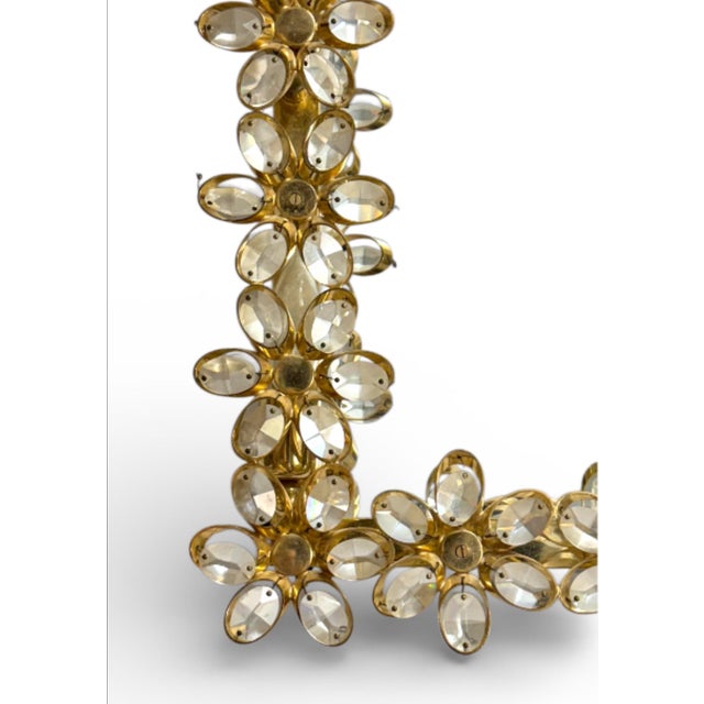 Mid-Century Modern A Vintage Gilt Brass and Crystal Flower With 6 Bulbs Mirror by Palwa. For Sale - Image 3 of 5