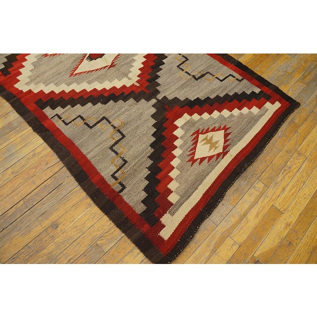 1930s Gray Medallion Tribal Antique American Navajo Rug 3'10" X 7'4" Flatweave Wool Carpet For Sale In New York - Image 6 of 6